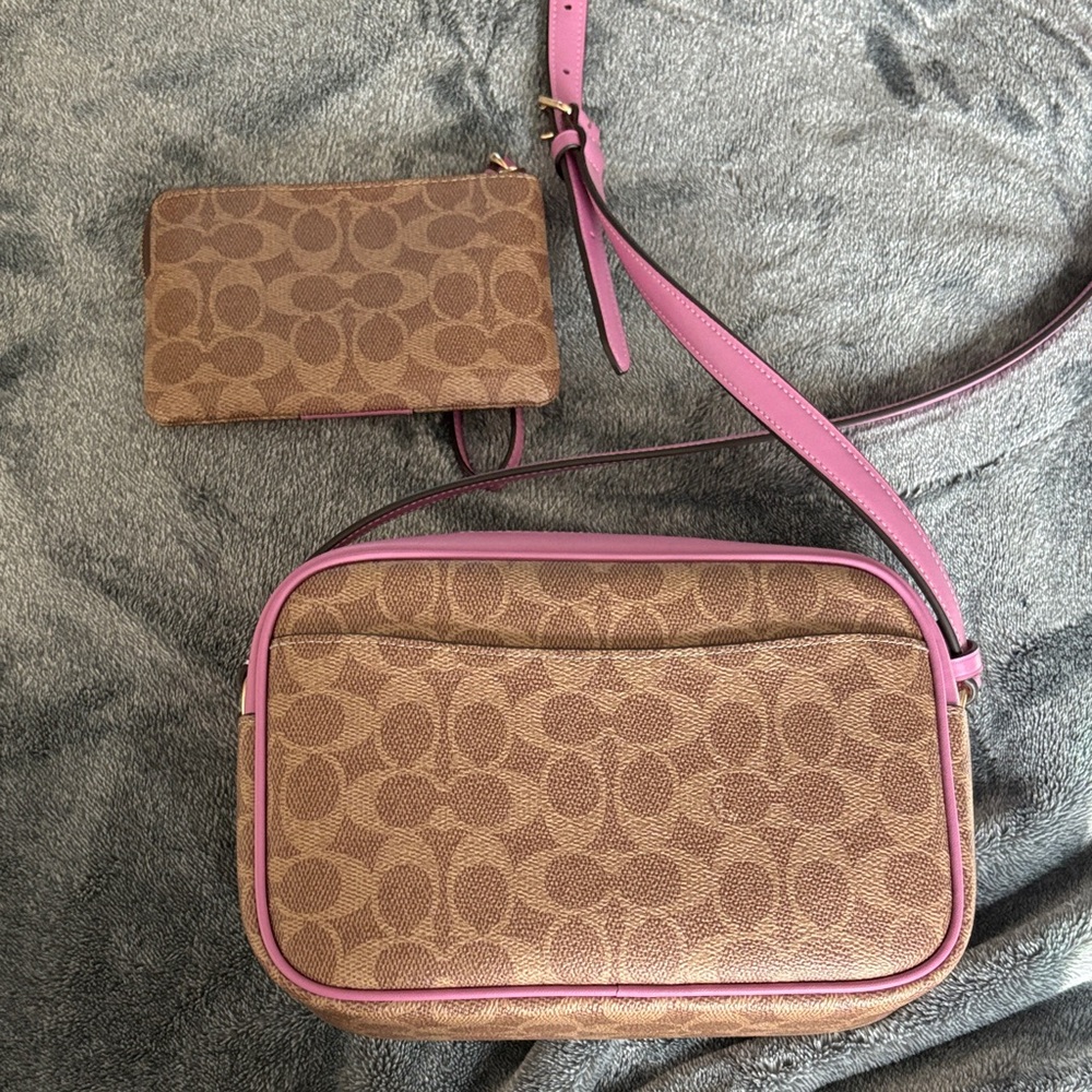 Coach Signature Brown and Pink Crossbody Bag - Picture 2 of 3